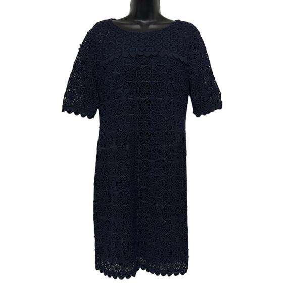 Boden Dresses & Skirts - Boden Navy Blue‎ Lace Crochet Short Sleeve Shift Dress Women’s Size 4